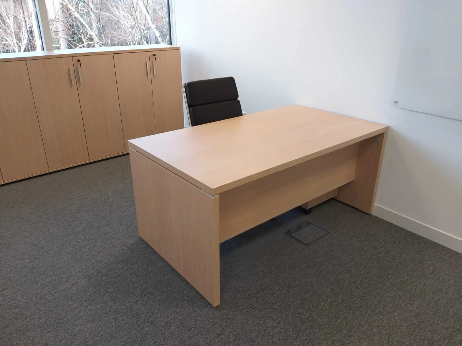 Oppo office space with designer single and back to back desks chairs and glass partitions 8